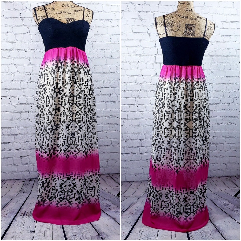 Three Pink Hearts black white and pink Maxi